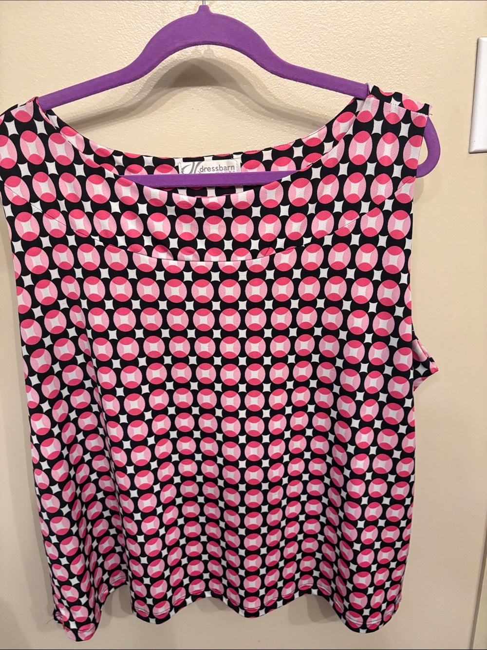 dressbarn Pink and Black Geometric Sleeveless Tank